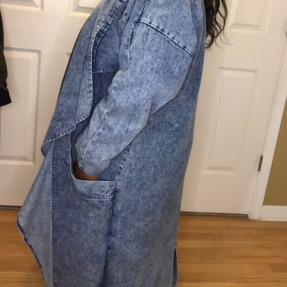 A.P. Collection vintage acid wash chambray denim long jacket 1X - Picture 5 of 7